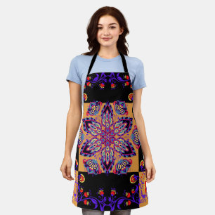 Lila und schwarze grafische Kunstwerke, Violettatu Schürze