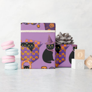 Lila und schwarze Katze / Halloween Boo Bastelarbe Geschenkpapier