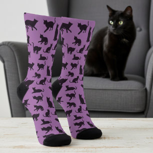 Lila und schwarze Katzen Socken