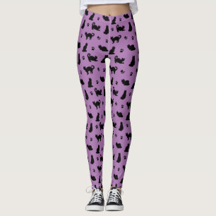 Lila und schwarze Katzen- und Pawprinzen Leggings