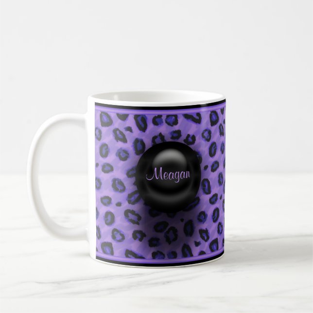 Lila und schwarze Leopard-Name-Tasse Kaffeetasse (Links)