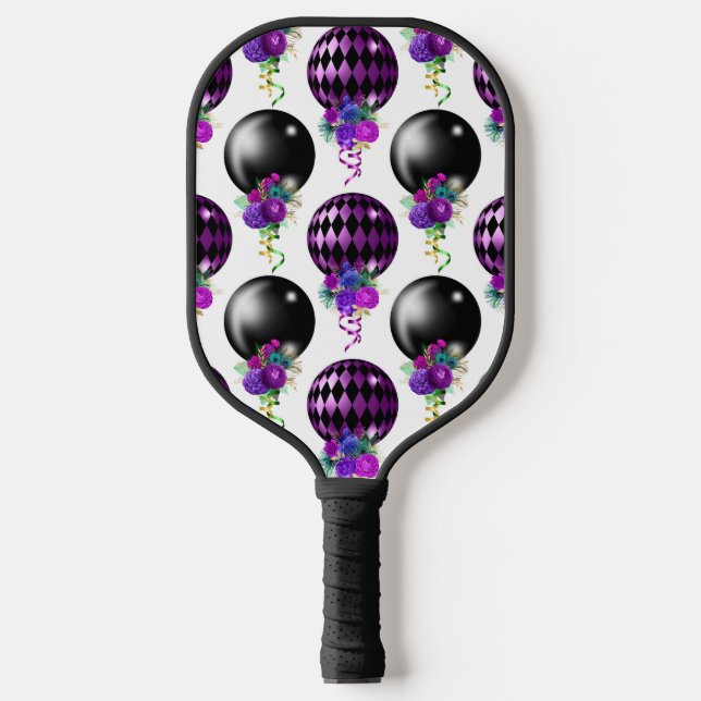 LILA UND SCHWARZE MARDI GRAS BALLOONS BLUME TASSEL PICKLEBALL SCHLÄGER (Vorderseite)