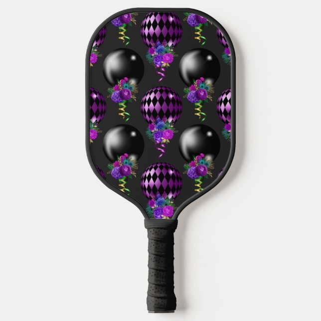 LILA UND SCHWARZE MARDI GRAS BALLOONS BLUME TASSEL PICKLEBALL SCHLÄGER (Vorderseite)