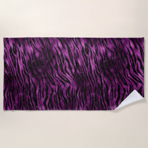 Lila und schwarze Ombre-Glamour-Glitter-Tigerstrei Strandtuch