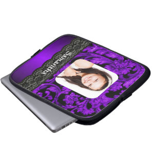 Lila und schwarze personalisierte Fotovorlage Laptopschutzhülle