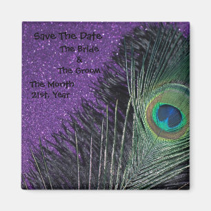 Lila und schwarze Pfau-Hochzeits-Magneten Magnet