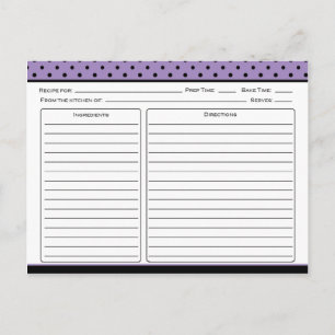 Lila und schwarze Polka Dot Rezeptkarten Postkarte