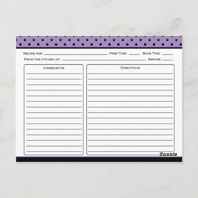 Lila und schwarze Polka Dot Rezeptkarten Postkarte (Rückseite)