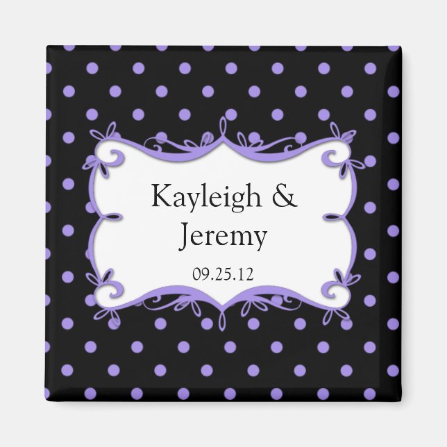 Lila und schwarze Polka Dots Save the Date Magn Magnet (Vorne)