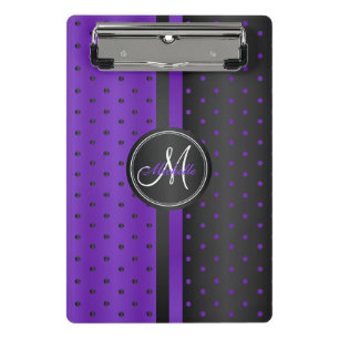 Lila und schwarze Polka-Punkte - Monogramm Mini Klemmbrett