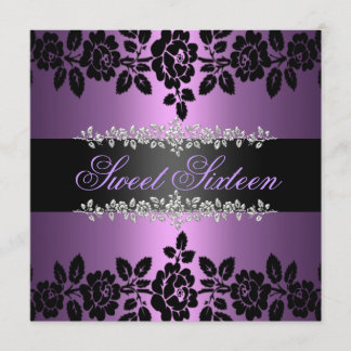 Lila und schwarze Rose Sweet 16 Birthday Einladung