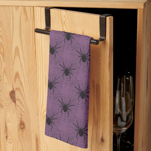 Lila und schwarze Spider-Muster Halloween Geschirrtuch (Drittel gefaltet)