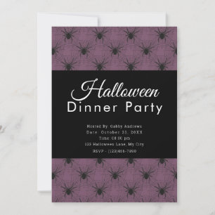 Lila und schwarze Spinnennetz-Halloween-Dinnerpart Einladung