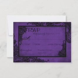 Lila und schwarze Spitzen-Gothic-RSVP-Karte RSVP Karte