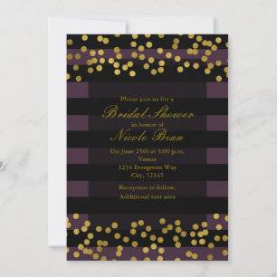Lila und schwarze Streifen Gold Imitate Foil Dots Einladung