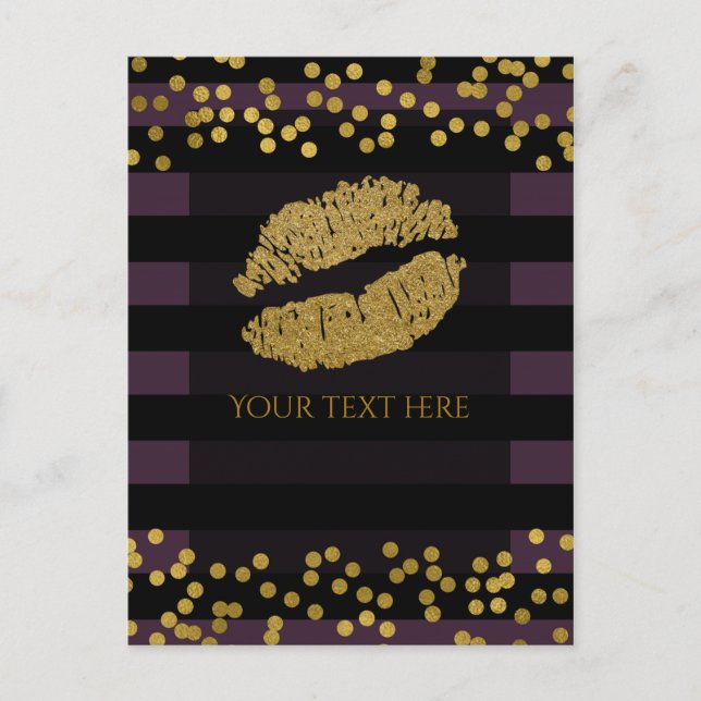 Lila und schwarze Streifen Gold Imitate Foil Dots Postkarte (Vorderseite)