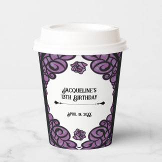 Lila und schwarze vergitterte Rosenprinzessin Gebu Pappbecher