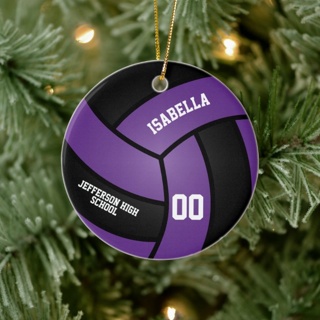 Lila und schwarze Volleyball Keramik Ornament (Baum)