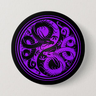 Lila und schwarze Yin Yang Chinese-Drachen Button