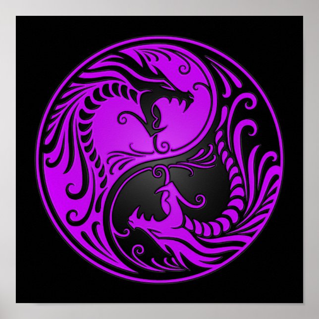 Lila und schwarze Yin Yang Dragons Poster (Vorne)