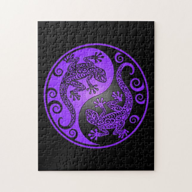 Lila und schwarze Yin Yang Geckos Puzzle (Vertikal)