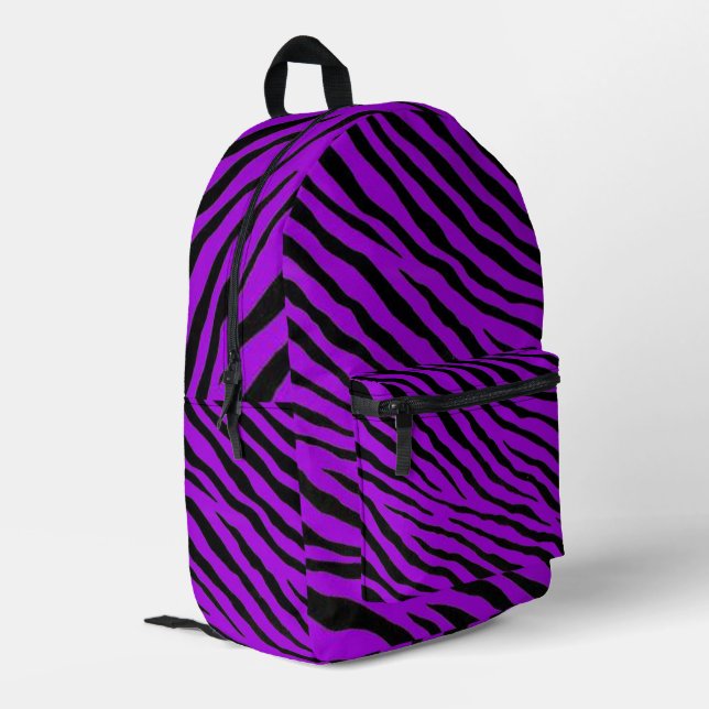 Lila und schwarze Zebrastreifen Bedruckter Rucksack (Rückseitige Ecke links)