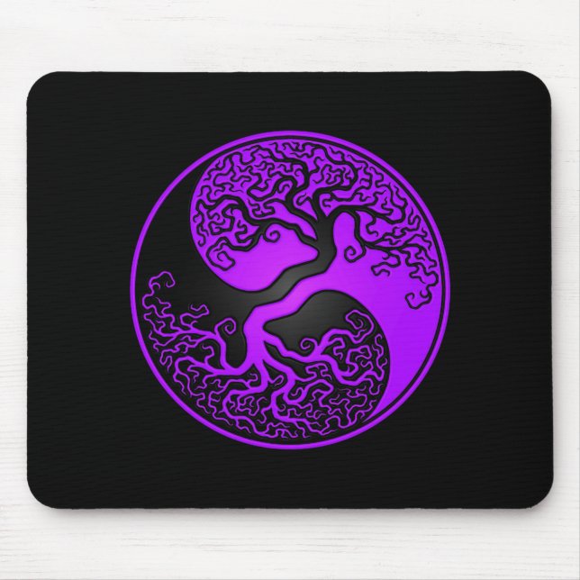 Lila und schwarzer Baum des Lebens Yin Yang Mousepad (Vorne)
