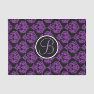 Lila und schwarzer Glam-Damaskus-Monogramm-Initial Seidenpapier