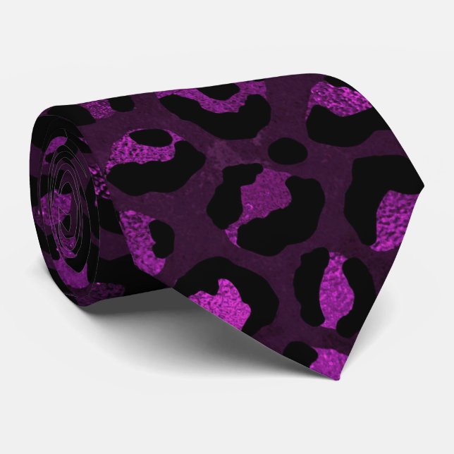 Lila und schwarzer Leopardenprint Krawatte (Gerollt)