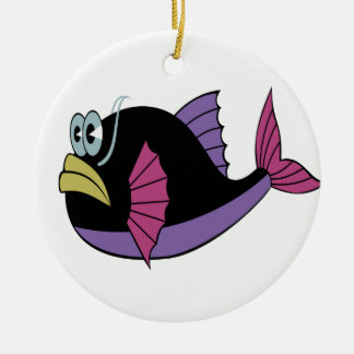 Lila und schwarzer Pufffisch Keramik Ornament
