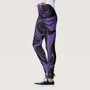 Lila und schwarzer Retromarmorwirbel Leggings
