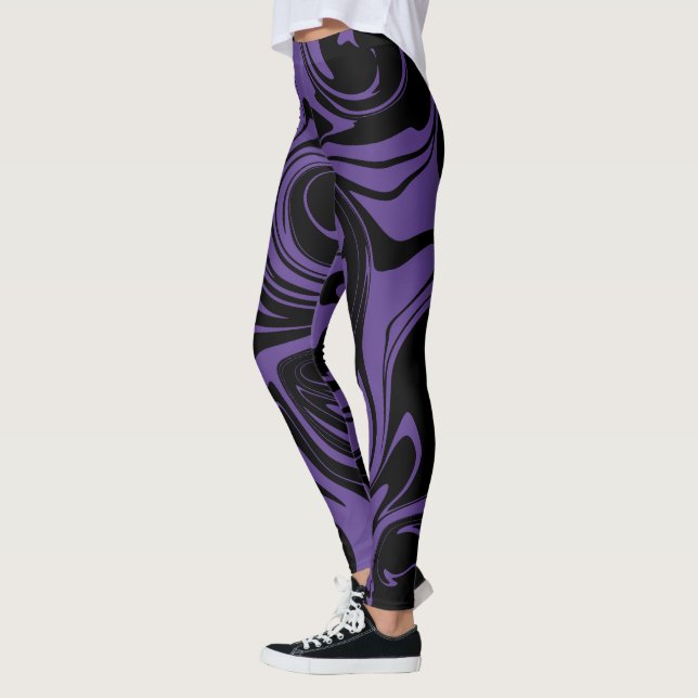 Lila und schwarzer Retromarmorwirbel Leggings (Links)