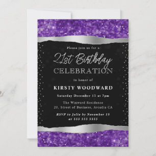 Lila und schwarzer Schimmer Glitter 21. Geburtstag Einladung
