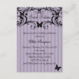 Lila und schwarzer Schmetterling Sweet16 Einladung