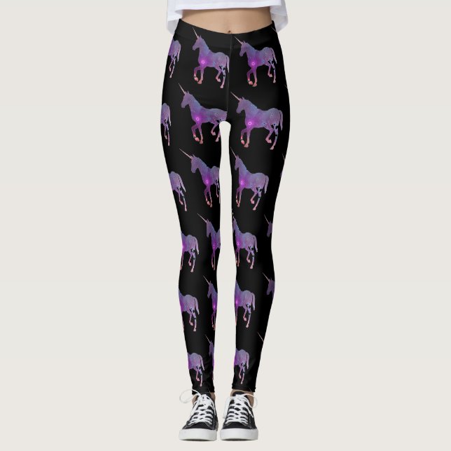 LILA UND SCHWARZER UNICORN LEGGINGS (Vorderseite)