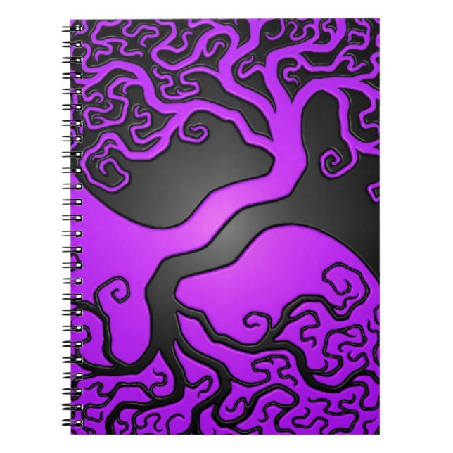Lila und schwarzer Yin Yang Baum Notizblock (Vorderseite)