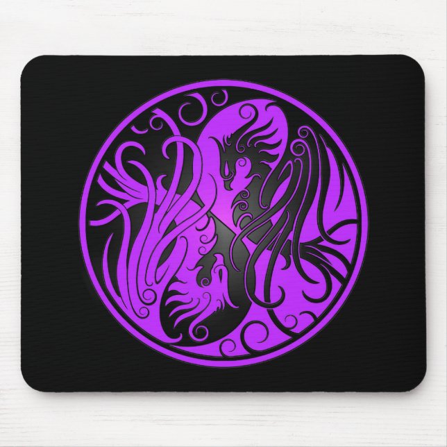 Lila und schwarzer Yin Yang Phoenix Mousepad (Vorne)