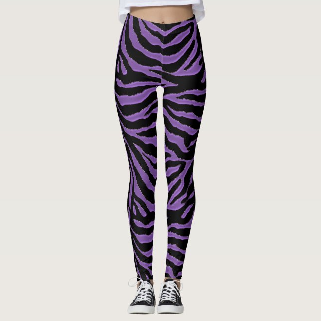 Lila und schwarzer Zebra-Tierdruck-Leggings Leggings (Vorderseite)