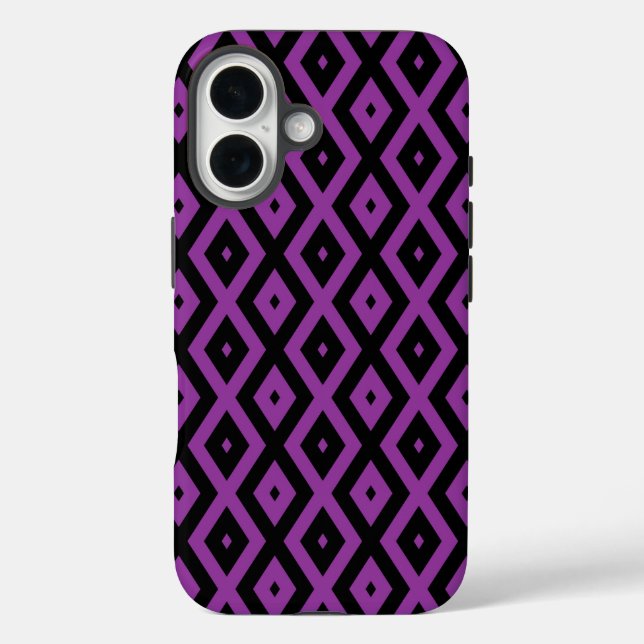 Lila und schwarzes Diamantmuster Case-Mate iPhone Hülle (Rückseite)