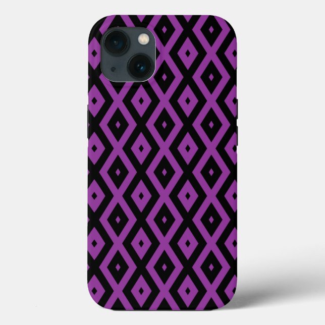 Lila und schwarzes Diamantmuster Case-Mate iPhone Hülle (Rückseite)