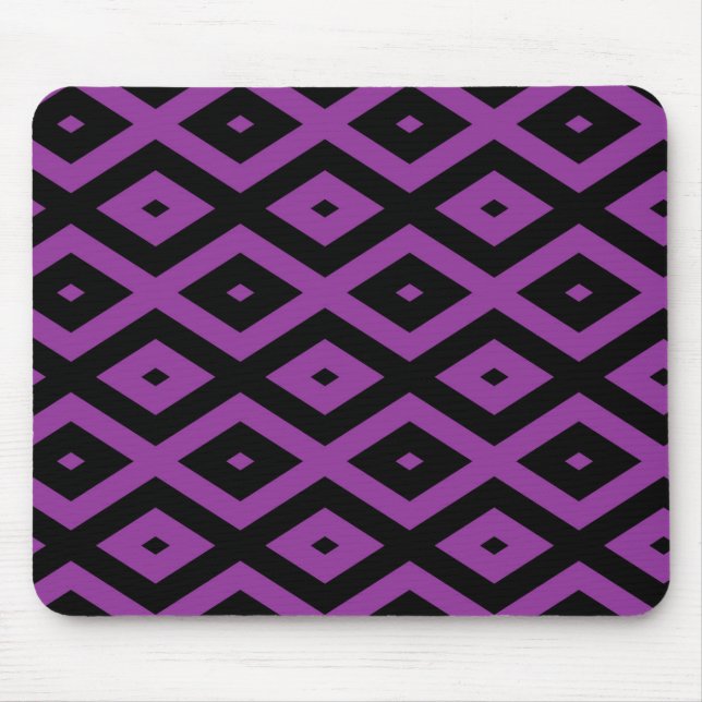 Lila und schwarzes Diamantmuster Mousepad (Vorne)