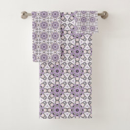 Lila und schwarzes geometrisches Muster Handtuch Badhandtuch Set