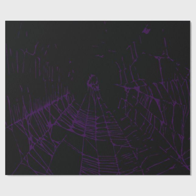 Lila und schwarzes Goth Spiderweb Geschenkpapier (Flach)