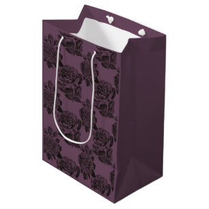 Lila und schwarzes gotisches Rosenmuster Halloween Mittlere Geschenktüte