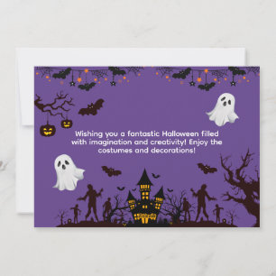Lila und schwarzes illustriertes Halloween Feiertagskarte
