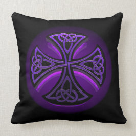 Lila und schwarzes keltisches Kreuzthrow-Kissen Kissen