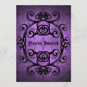 Lila und schwarzes Party mit gotischer Damaske Einladung