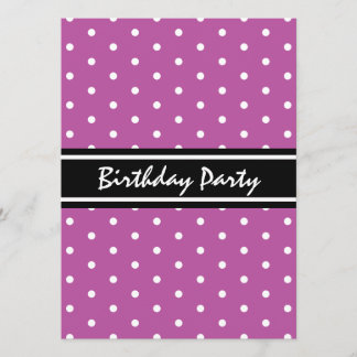 Lila und schwarzes Polka Dot Pattern GeburtstagsBr Einladung