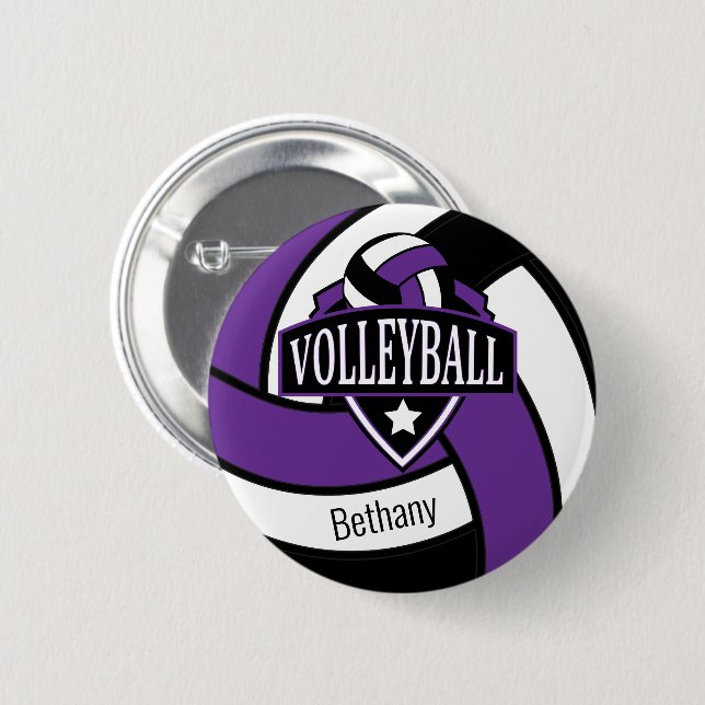 Lila und schwarzes Volleyball-Logo Button (Vorne & Hinten)
