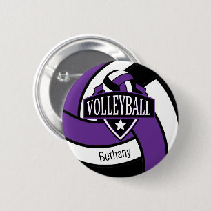 Lila und schwarzes Volleyball-Logo Button